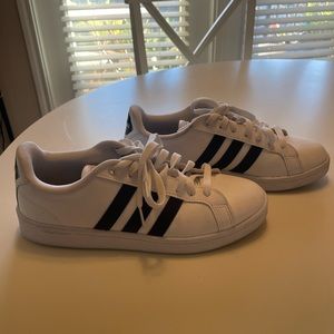 Adidas black stripe athletic shoes, women’s size 9